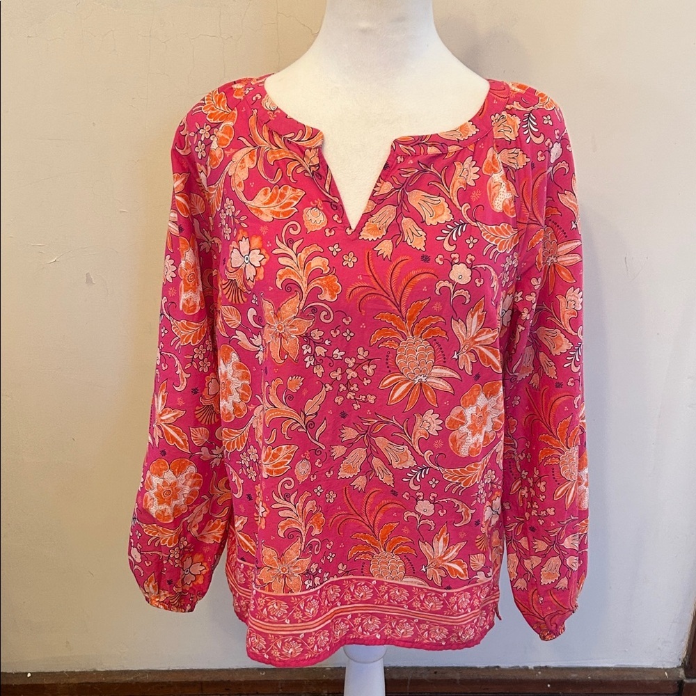 Talbots Floral Pink and Orange Women's long sleeve blouse Size SP EUC